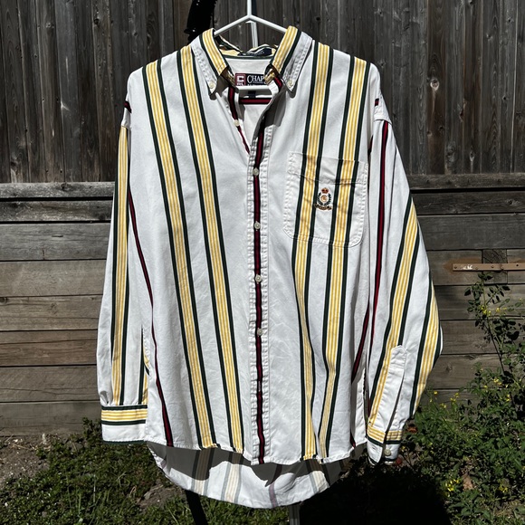 Vintage Ralph Lauren Chaps Long sleeve button down Shirt Striped Cream and green - Picture 5 of 7